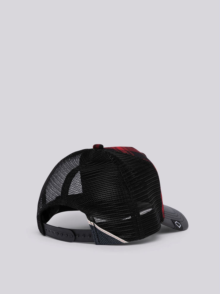 REPLAY CAP WITH BILL IN CHECKED WOOL WITH BEAR PATCH