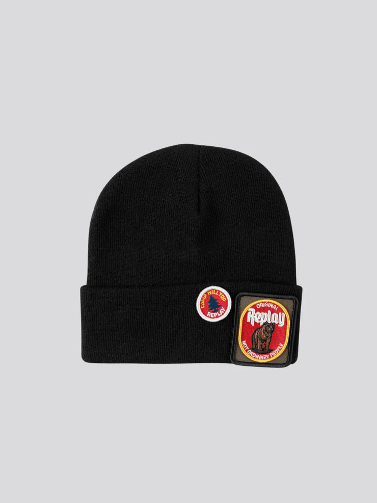REPLAY BEANIE WITH PATCHES