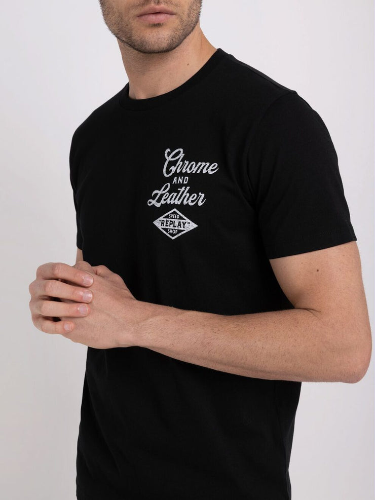 REPLAY JERSEY T-SHIRT WITH MOTORCYCLE PRINT