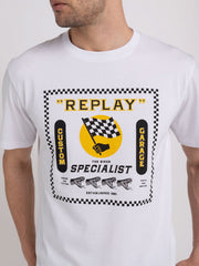 REPLAY CREWNECK T-SHIRT WITH BIKER PRINT