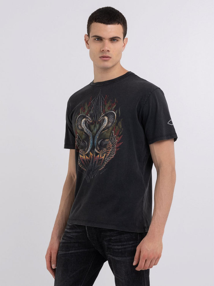REPLAY JERSEY T-SHIRT WITH SNAKES PRINT