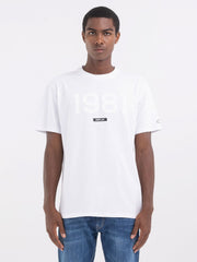 REPLAY CREWNECK T-SHIRT IN JERSEY WITH EMBOSSED PRINT