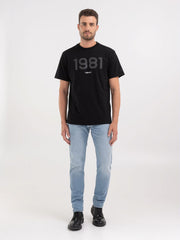 REPLAY CREWNECK T-SHIRT IN JERSEY WITH EMBOSSED PRINT