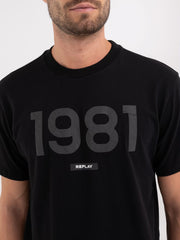 REPLAY CREWNECK T-SHIRT IN JERSEY WITH EMBOSSED PRINT