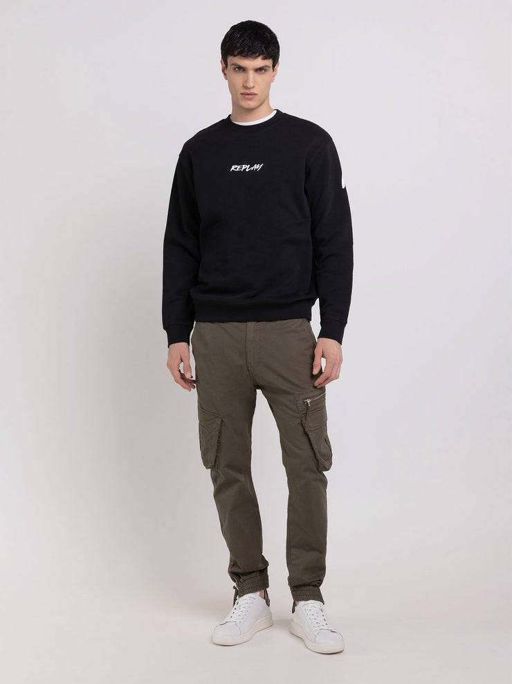 REPLAY RELAXED FIT CREWNECK SWEATSHIRT WITH PRINT