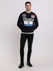 REPLAY CREWNECK SWEATER WITH RACER PATCH
