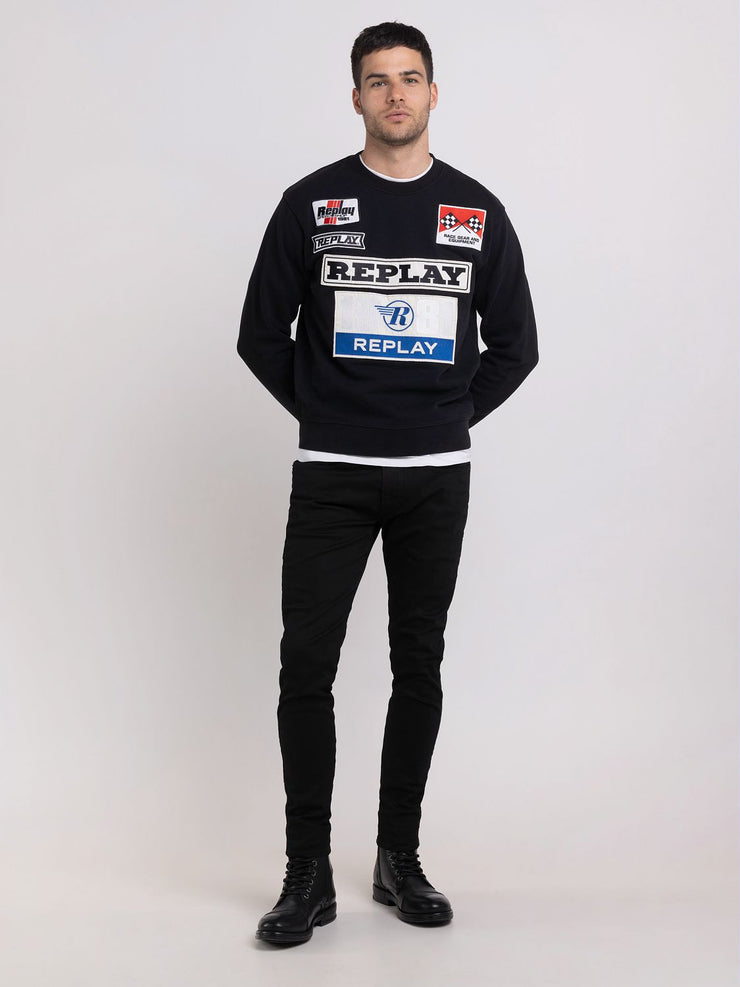 REPLAY CREWNECK SWEATER WITH RACER PATCH
