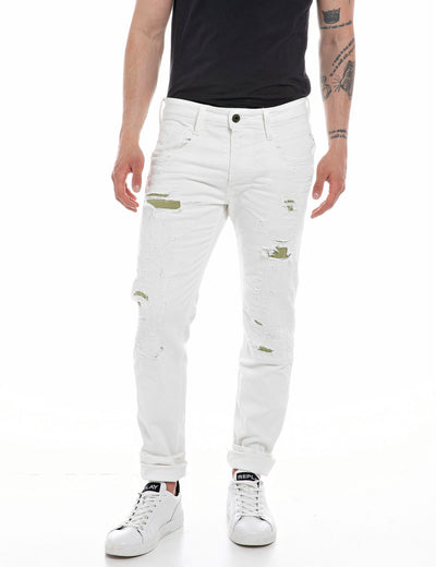 Replay men’s Broken Edge slim fit Anbass jeans